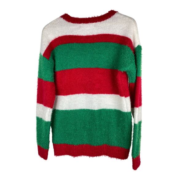33 Degrees Unisex M Fuzzy Striped Rudolph Reindeer Ugly Christmas Sweater - Picture 6 of 8